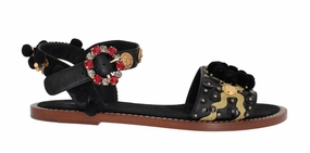 Flat Shoes Too Big Black Raffia Crystal Torero Sandals