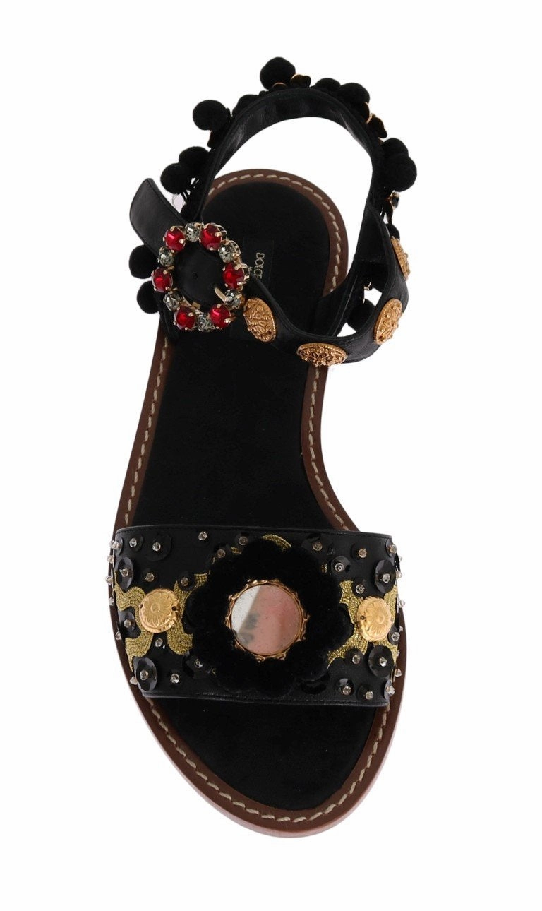 Flat Shoes Summer Black Raffia Crystal Torero Sandals