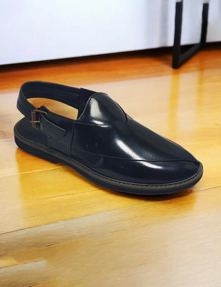 Black Rubber Sole peshawari Sandals For People With Flat Feet