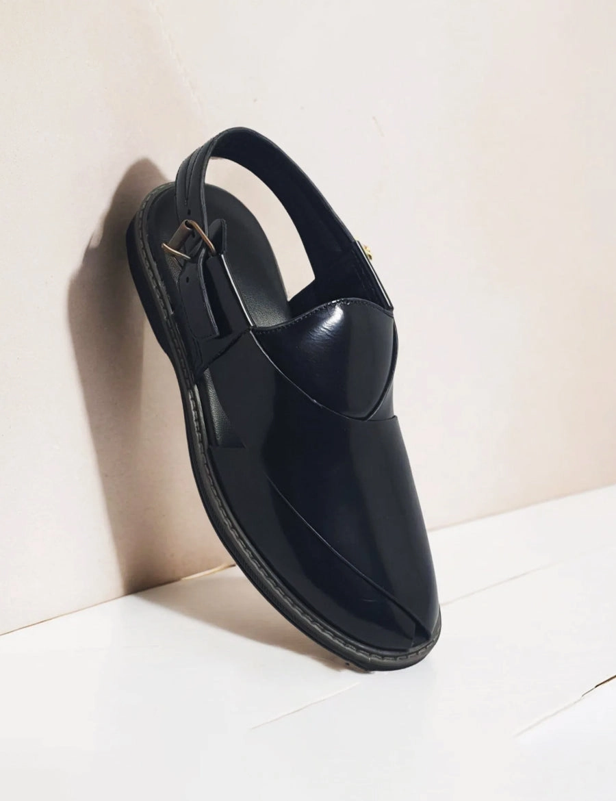 Comfortable Wedge Heel Sandals Black Rubber Sole peshawari