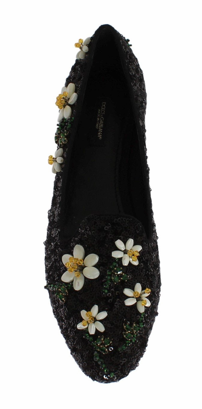 Plus Size Flats Shoes Black Sequined Crystal Flat Shoes