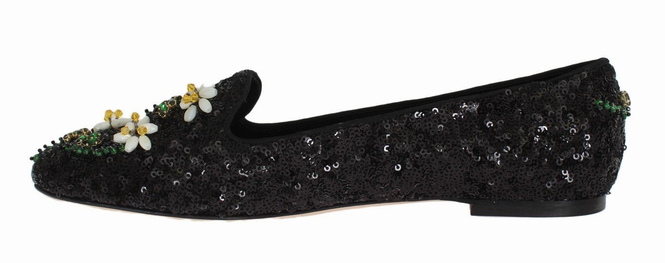 Black Sequined Crystal Flat Shoes Low Heel Flat Wedding Shoes With Bling