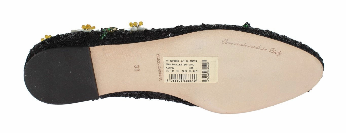 Sole Flat Shoe Laces Black Sequined Crystal Flat Shoes