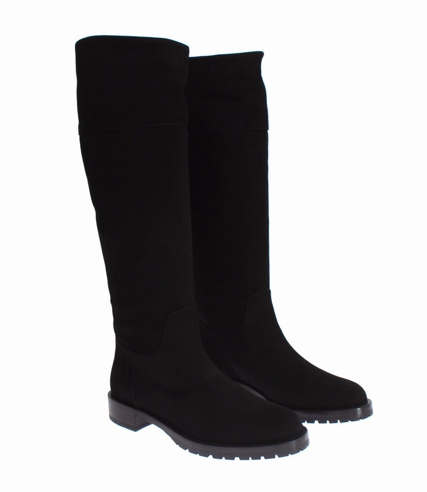 Crystal Embellished Flat Shoes Black Suede Goatskin Flat Boots