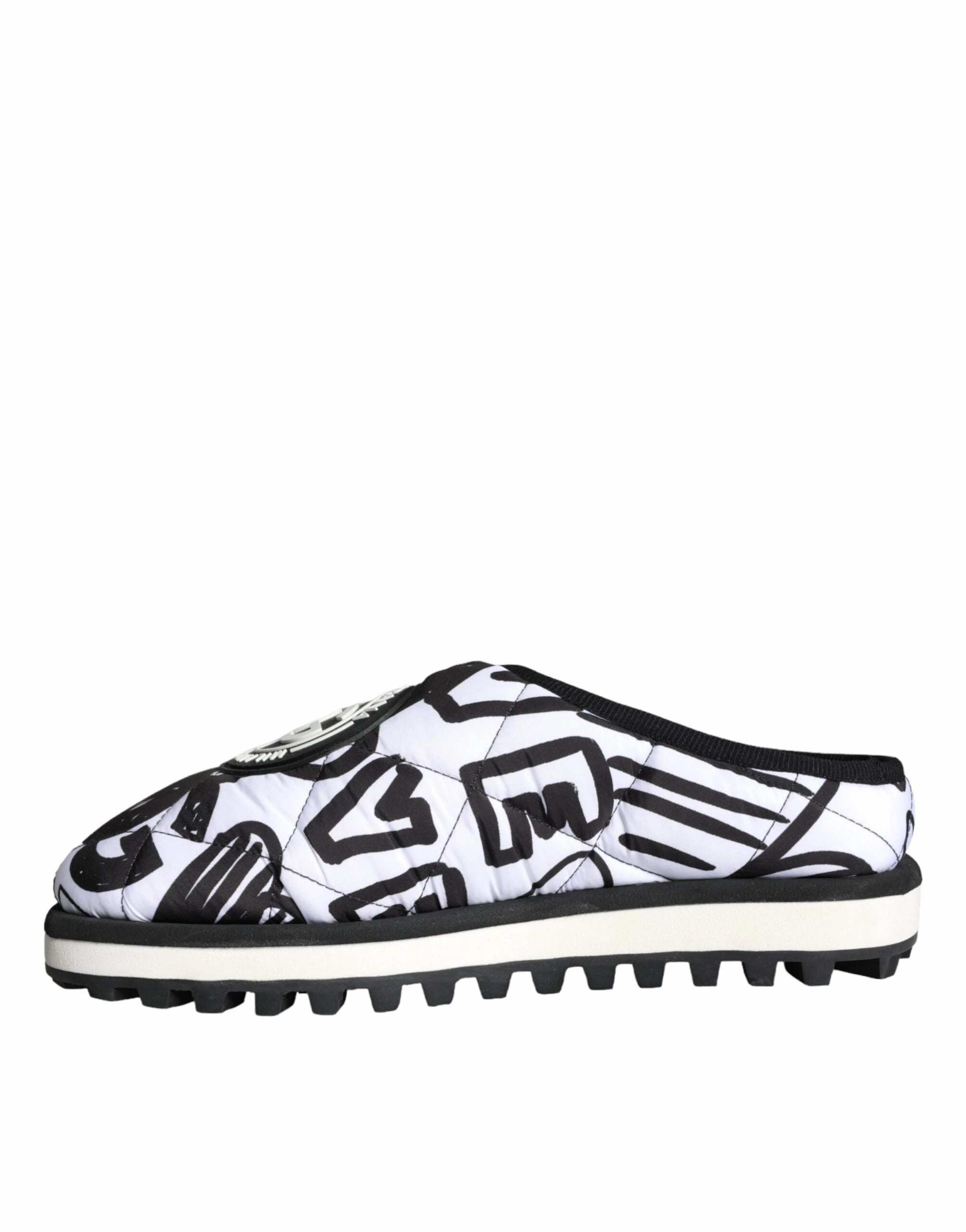 Black White Quilted Logo Sandals Slides Shoes Sequin Sandals