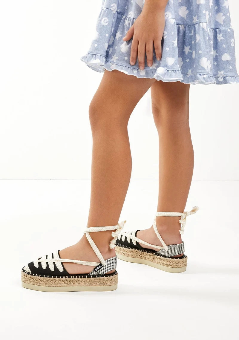 Black with beige ties wedge alpargata Duchess Sophie Wows In Summery Dress And Espadrille Wedges