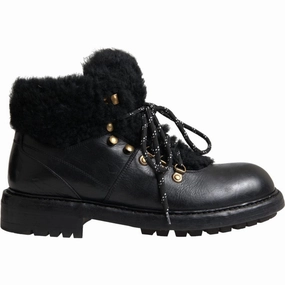 Dolce & Gabbana Black Leather Bernini Shearling Boots Shoes Kate Middleton Boots