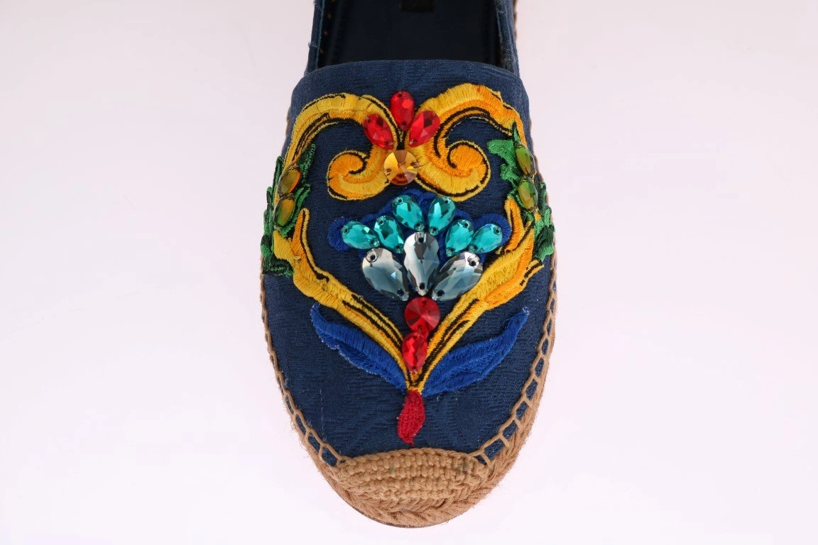 Blue Brocade Crystal Espadrilles Shoes Ballet Flat Shoes