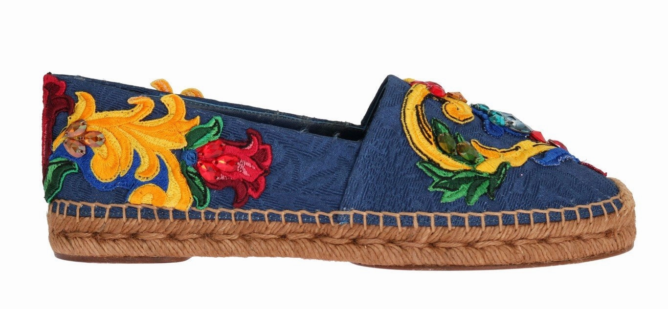 Blue Brocade Crystal Espadrilles Shoes Good Exercise Shoes