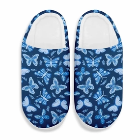 Blue Butterfly Garden Print Plush Slippers - Elegant Cottagecore Style FN060-25020213 Christmas Slides