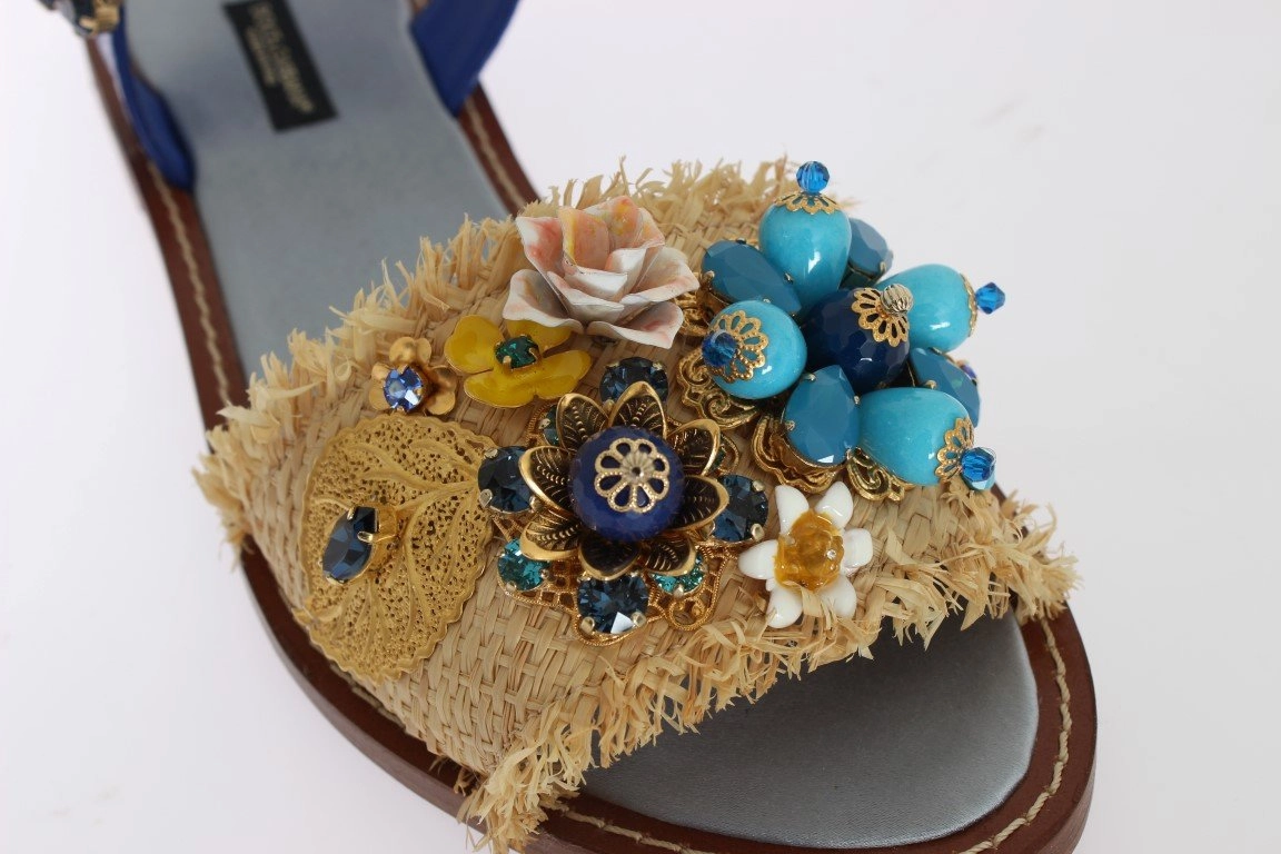 Dresses And Flat Shoes Blue Crocodile Crystal Paglia Sandals