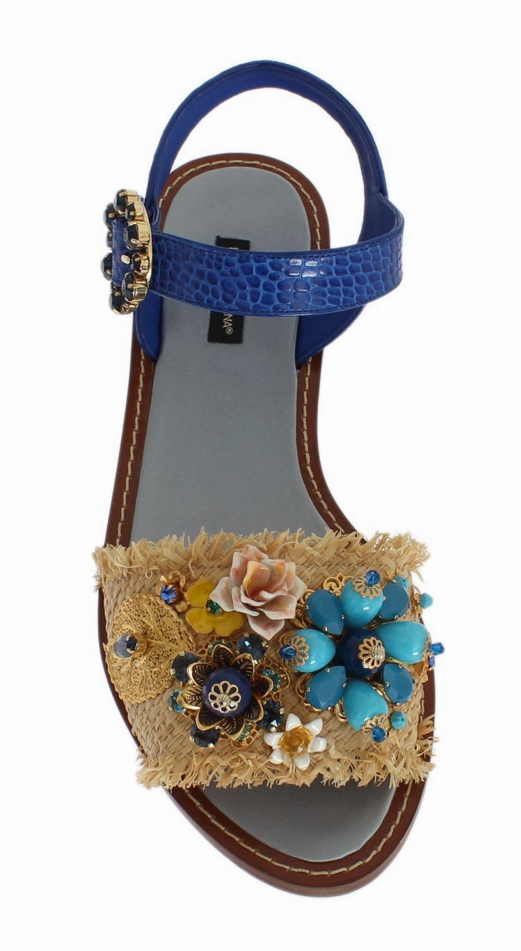 Blue Crocodile Crystal Paglia Sandals Soho Flat Shoes