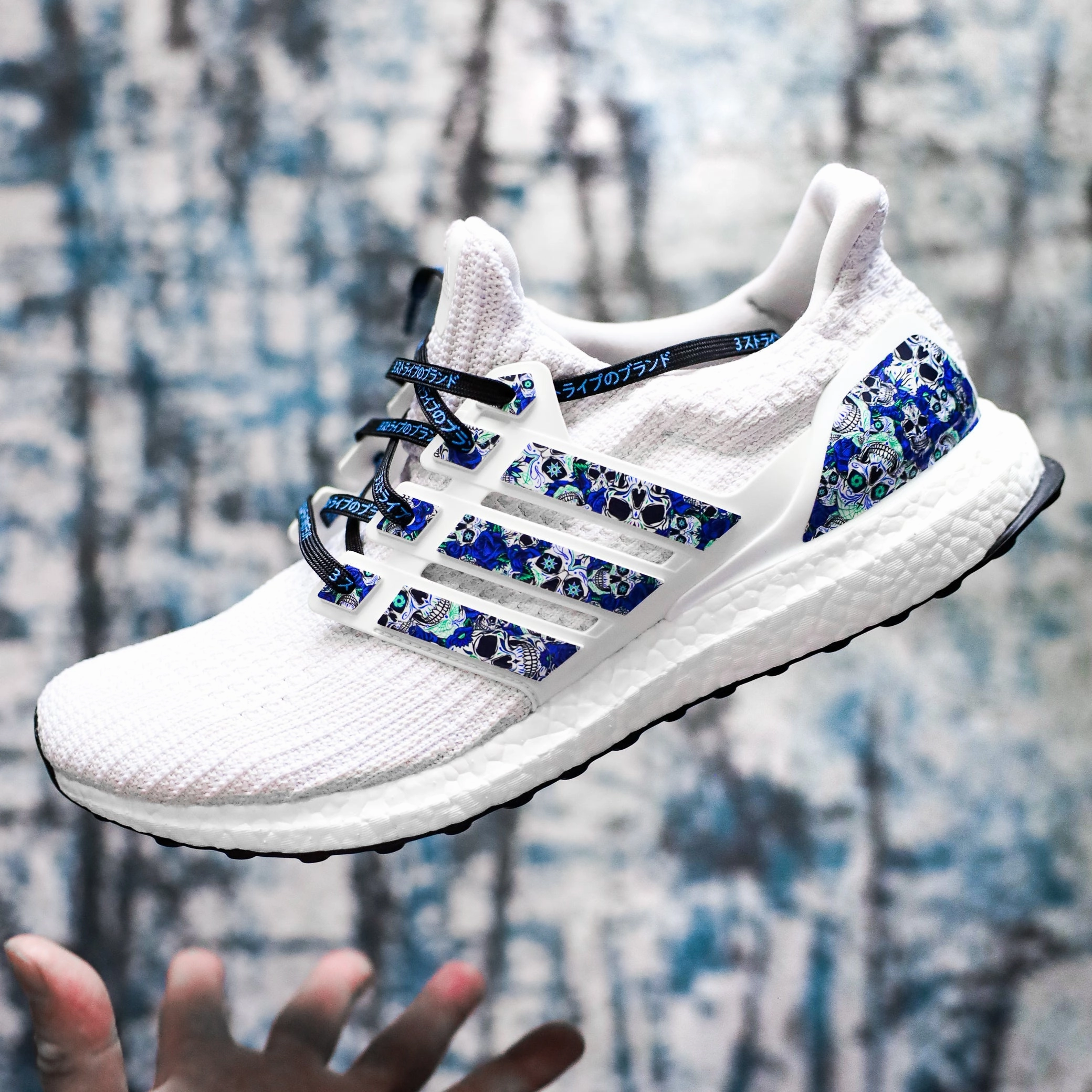 Blue Day of the Dead Stripes for Ultra Boost 22 / 21 Adidas Lite Racer Adapt 4.0 Running Shoe