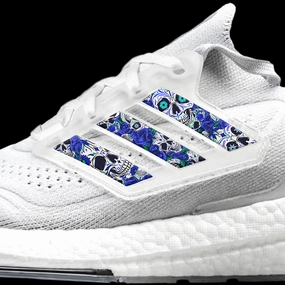 Blue Day of the Dead Stripes for Ultra Boost 22 / 21 Adidas Shoes Fur