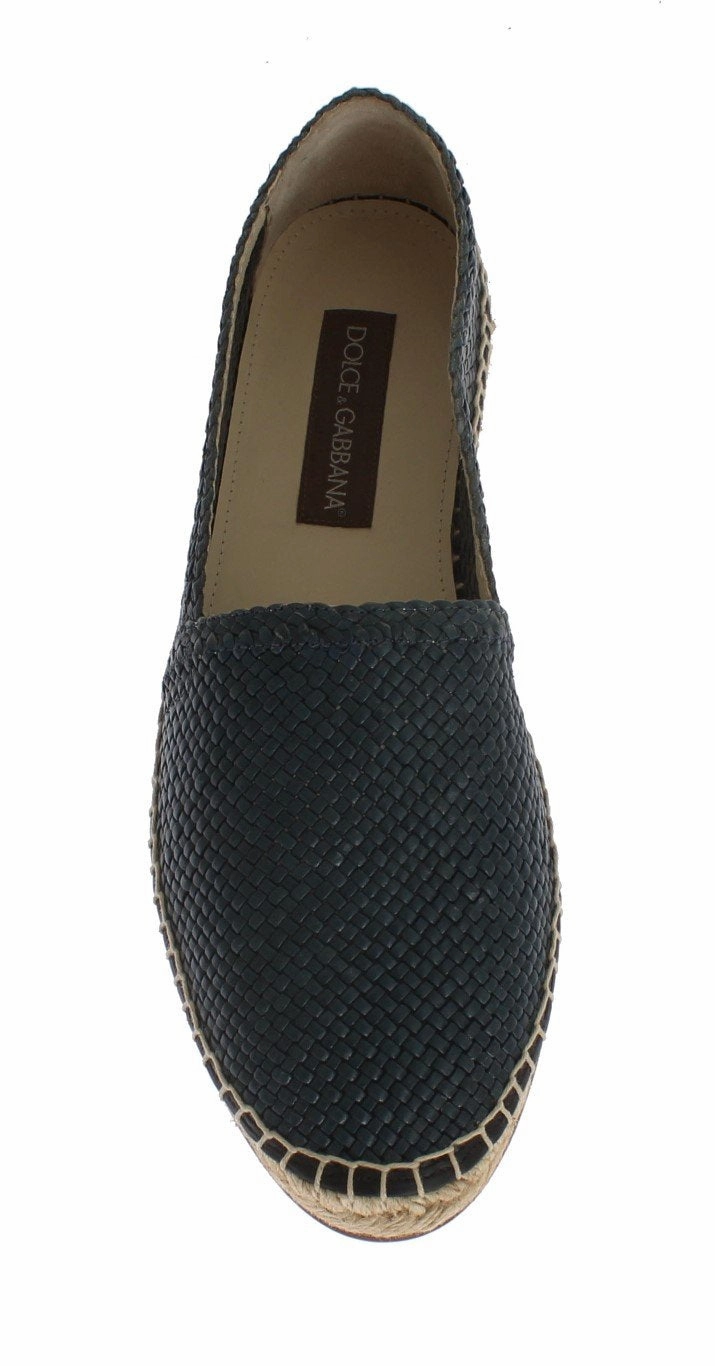 Marc Fisher Alida Espadrille Blue Leather Woven Loafers Espadrilles