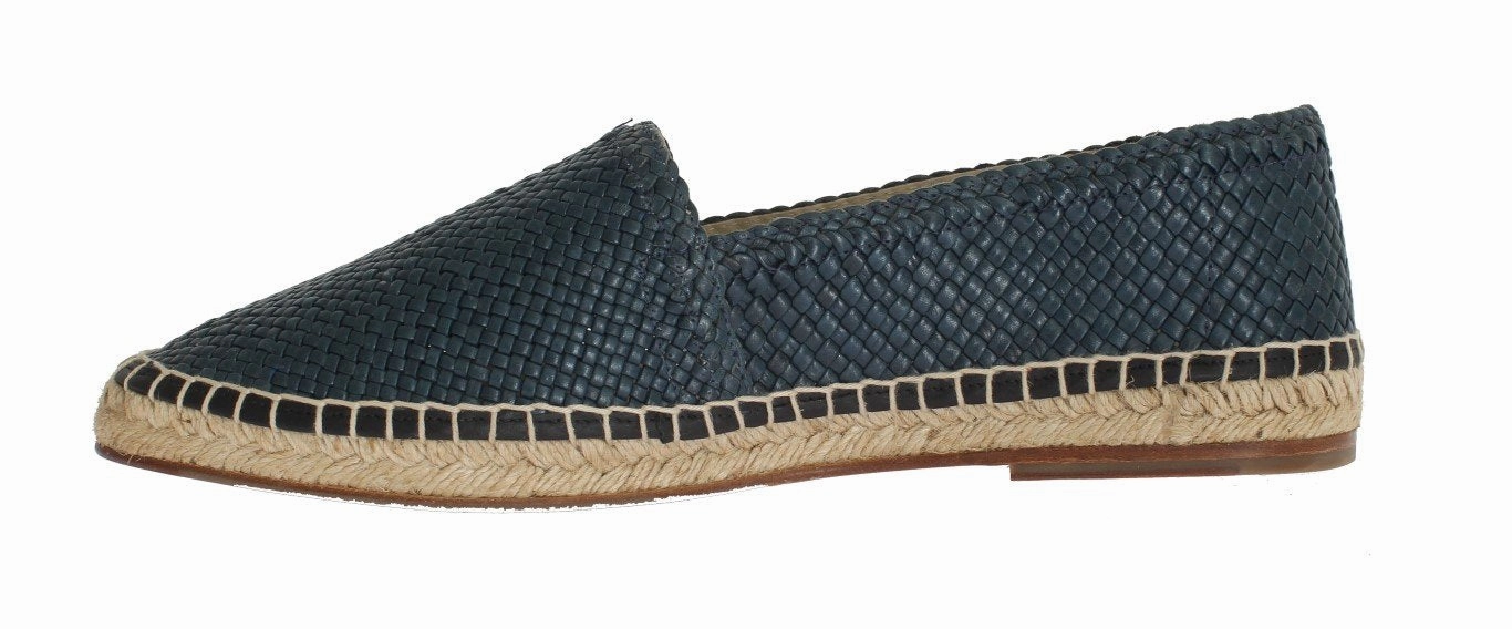 Superga 2730 Espadrilles Blue Leather Woven Loafers Espadrilles