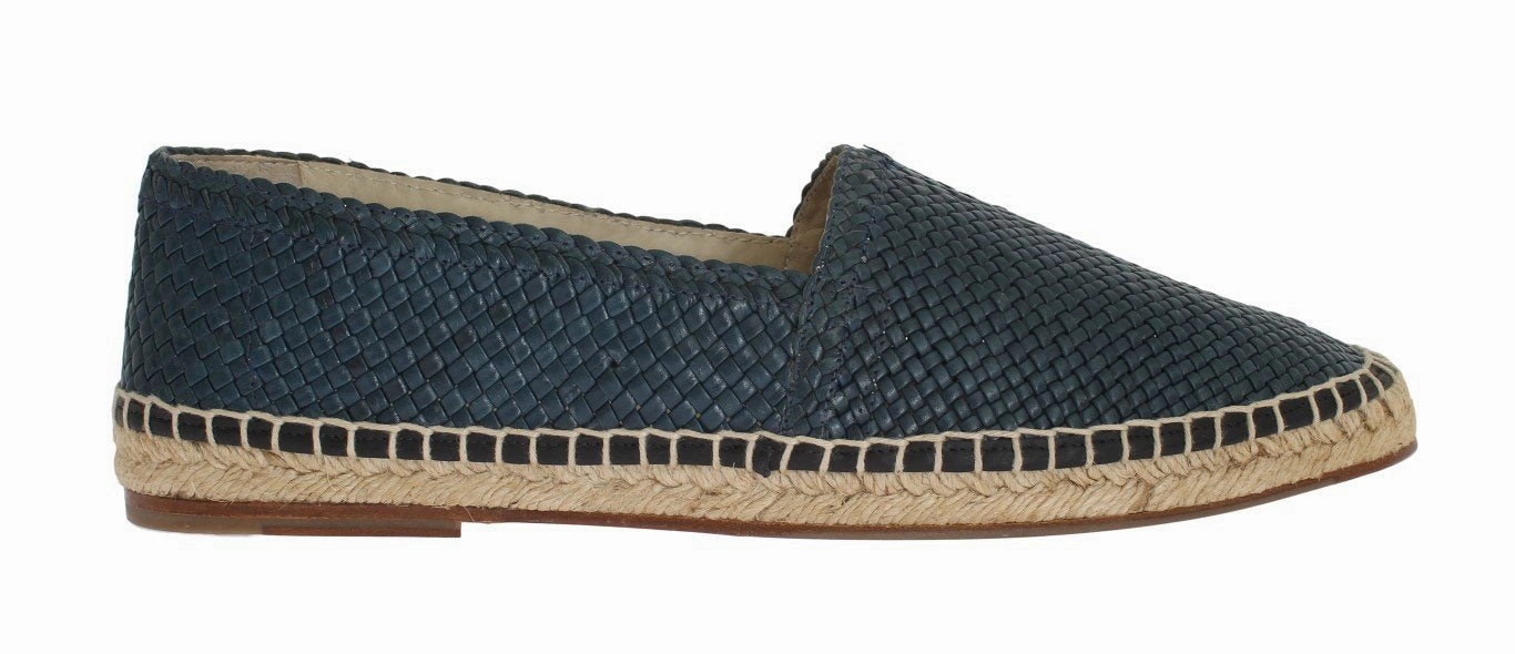 Blue Leather Woven Loafers Espadrilles Riva Espadrilles