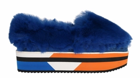 Blue Rabbit Fur Espadrilles Loafers Bridesmaid Shoes Flats