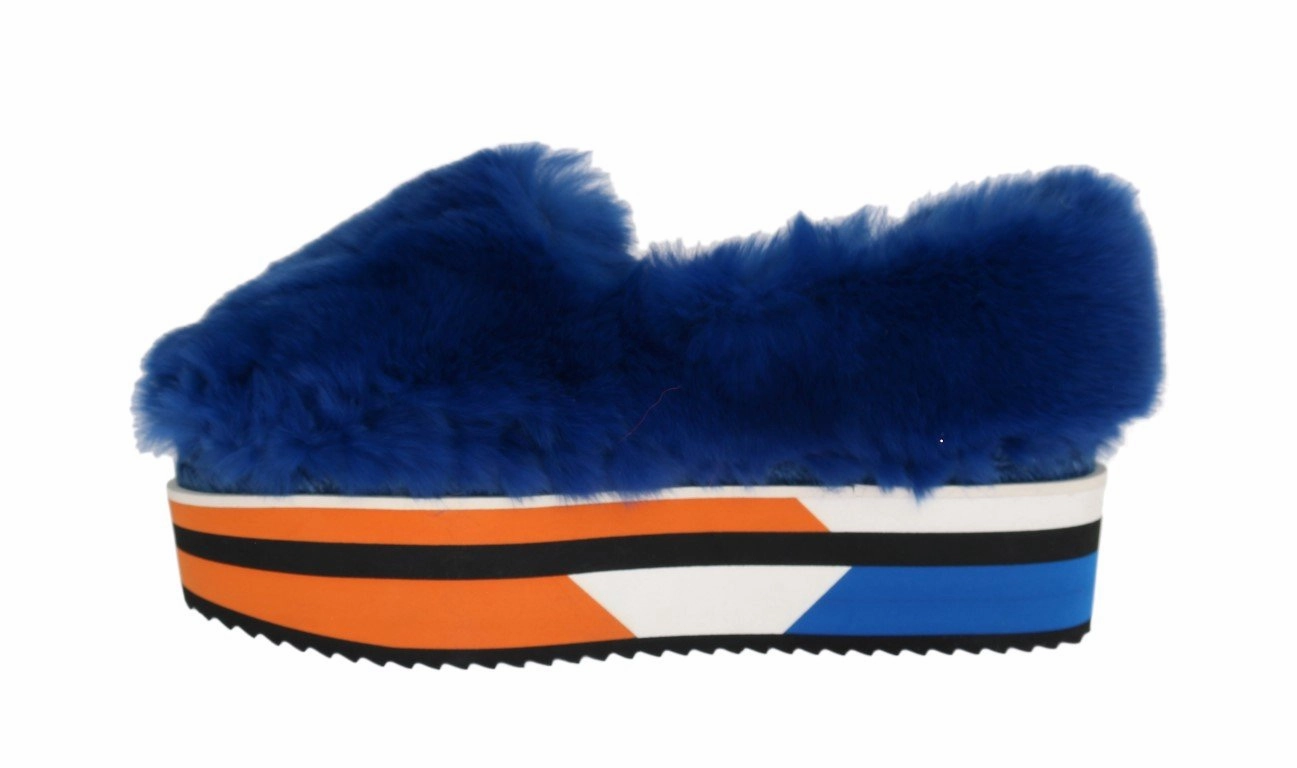 Flat Evening Shoes Wide Fit Blue Rabbit Fur Espadrilles Loafers
