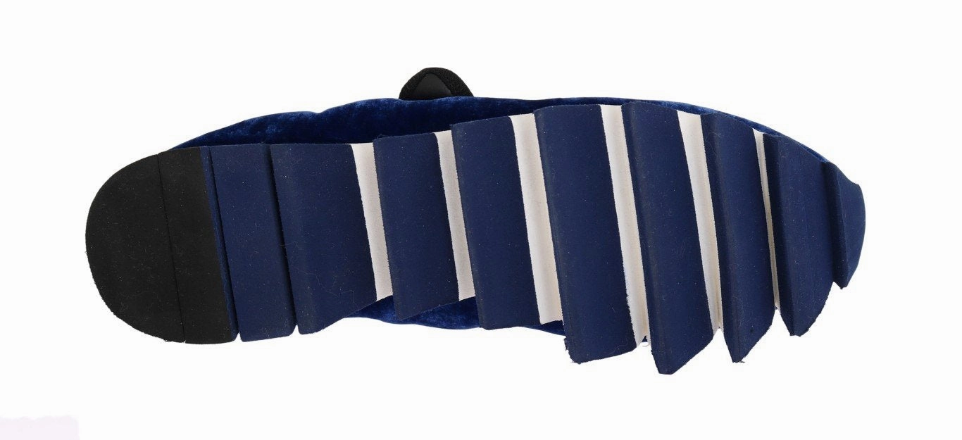 Black Wedding Flat Shoes Blue Velvet Crystal Strap Ballerina Shoes