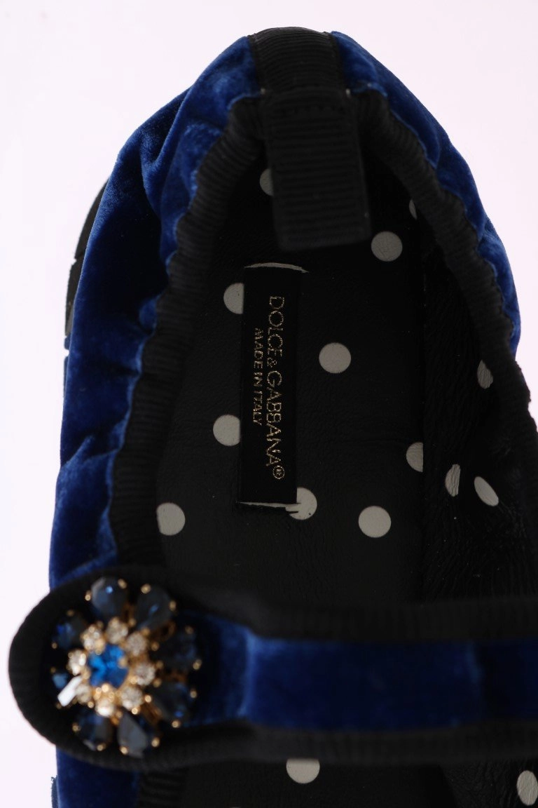Blue Velvet Crystal Strap Ballerina Shoes Flat Shoe Box