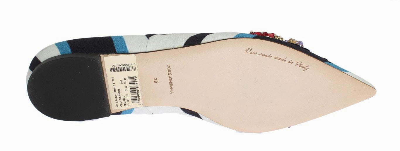 Blue White Wool Crystal Flat Loafers Evening Flat Shoes