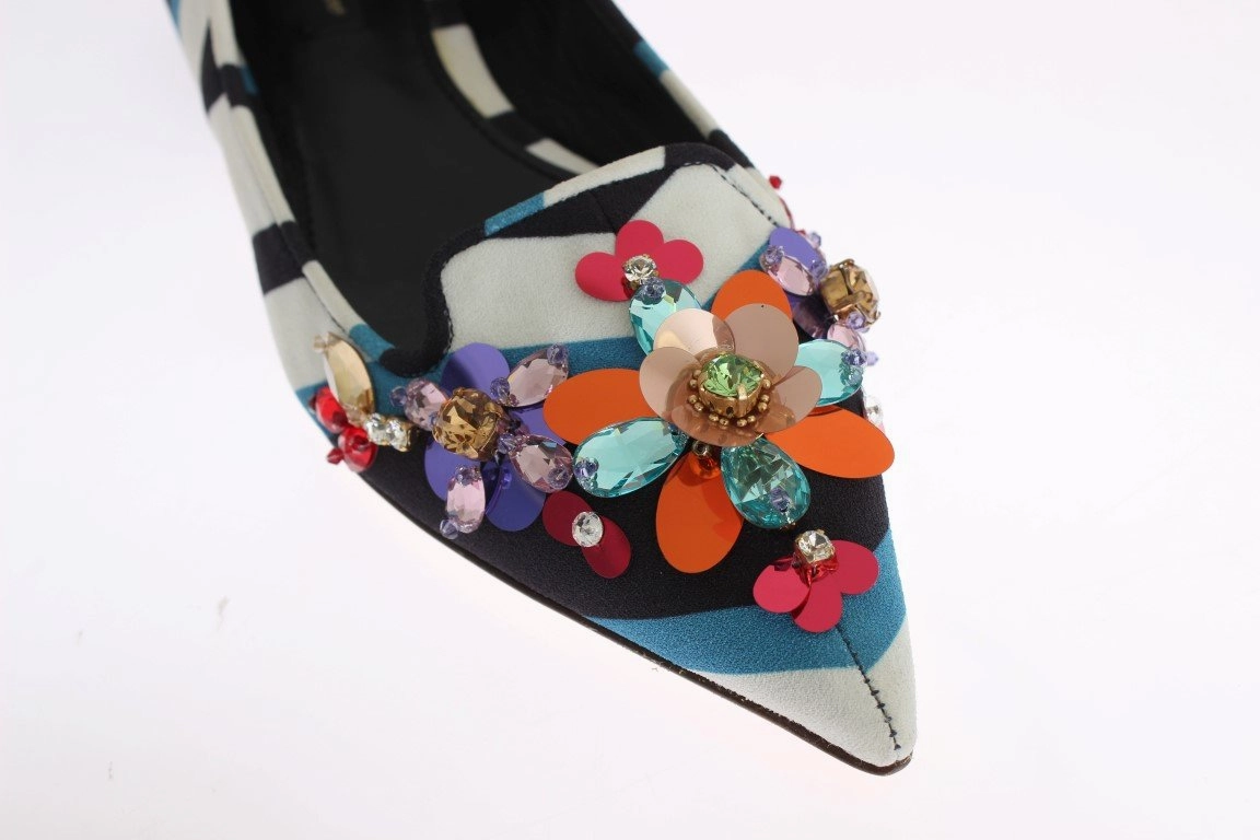 Blue White Wool Crystal Flat Loafers Round Flat Shoes