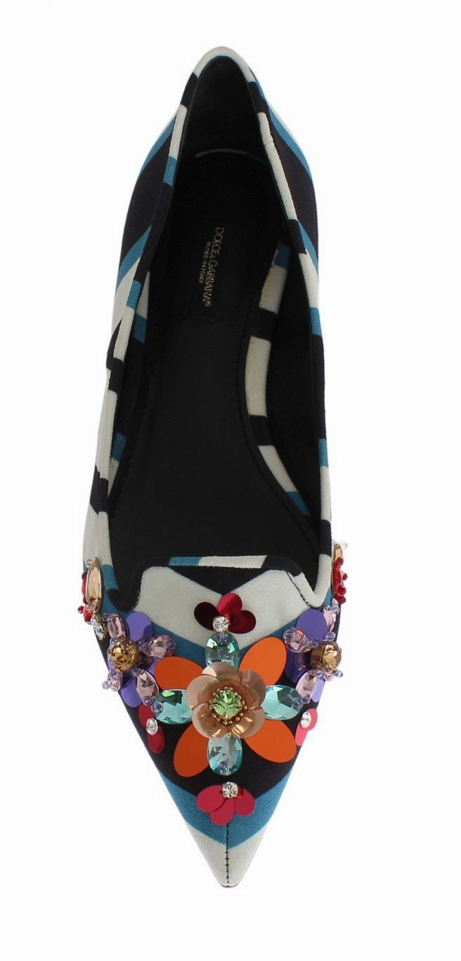 Blue White Wool Crystal Flat Loafers Breathable Flat Shoes