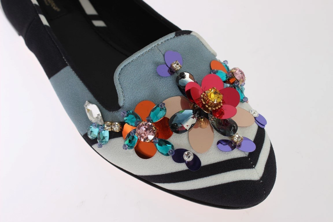 Blue White Wool Crystal Flat Loafers Jlo Flat Shoes