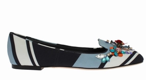 Best Flat Shoes For The Gym Blue White Wool Crystal Flat Loafers