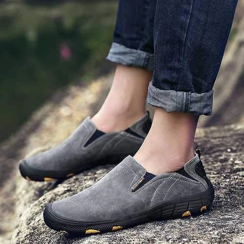 Men Soft Leather Comfortable Casual Hiking Shoes Wear and Slip Resistant Rock Hiking Shoes