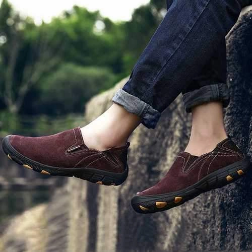 Climbing Shoe Review Men Soft Leather Comfortable Casual Hiking Shoes Wear and Slip Resistant