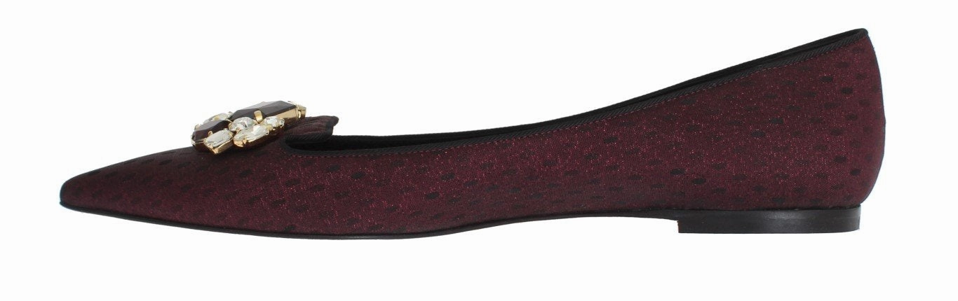 Sustainable Flats Shoes Bordeaux Loafers Crystal Floral Shoes