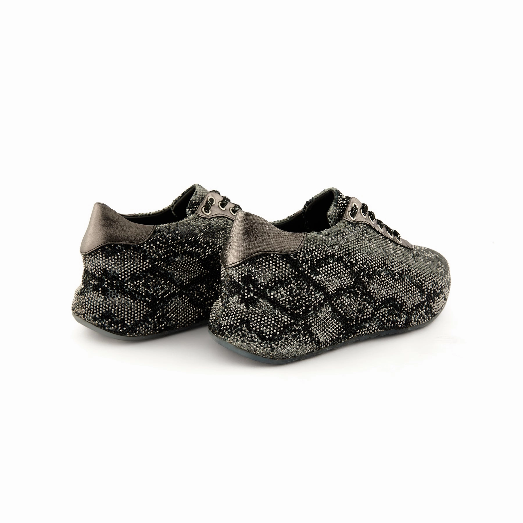 Non Skid Sneakers Women's Grey Crystal Embellished Calf Leather Handmade Sneakers W5031