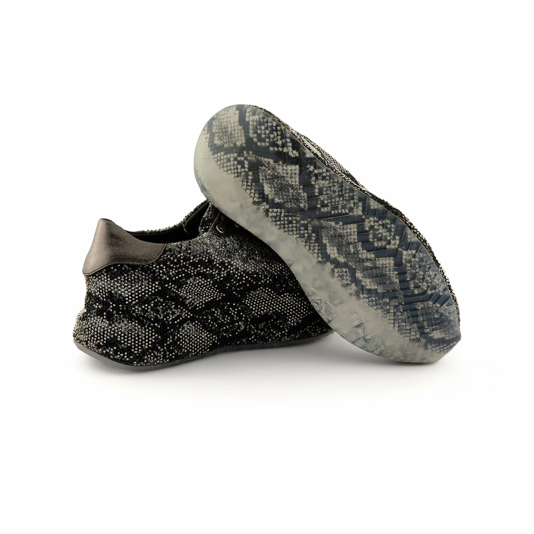 Vegetarian Sneakers Women's Grey Crystal Embellished Calf Leather Handmade Sneakers W5031