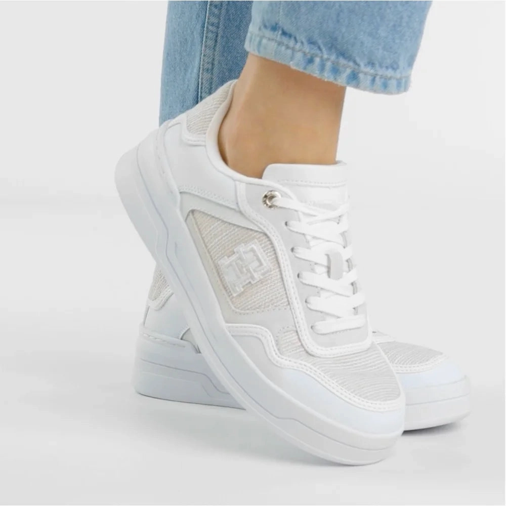 Tommy Hilfiger TH Woven Basket Sneaker Women FW0FW07289-WHT Sneakers In Wide Width