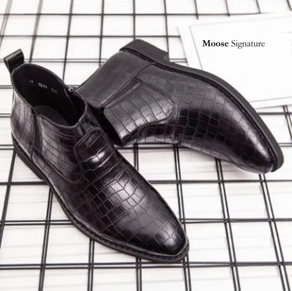 Stylish Men Genuine Black Leather Chelsea Boots Crocodile Print Laidback London Boots