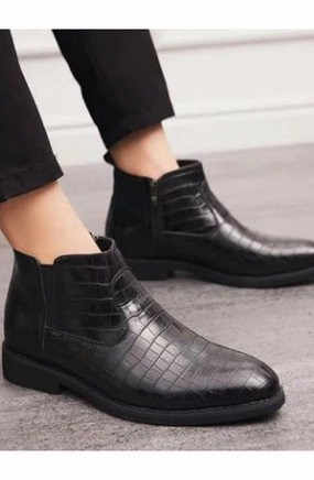 Boa Snowboarding Boots Stylish Men Genuine Black Leather Chelsea Boots Crocodile Print