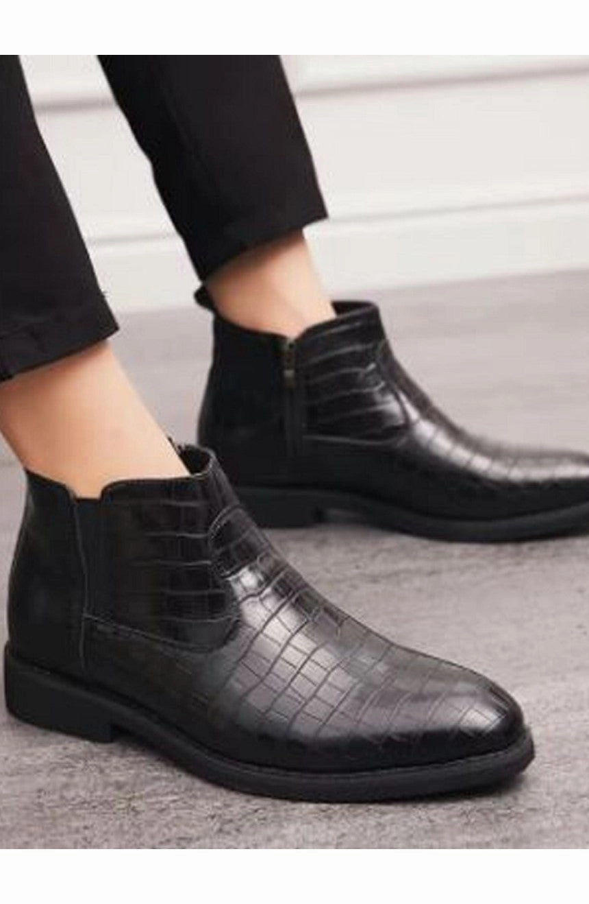 Jordan Boots Stylish Men Genuine Black Leather Chelsea Boots Crocodile Print