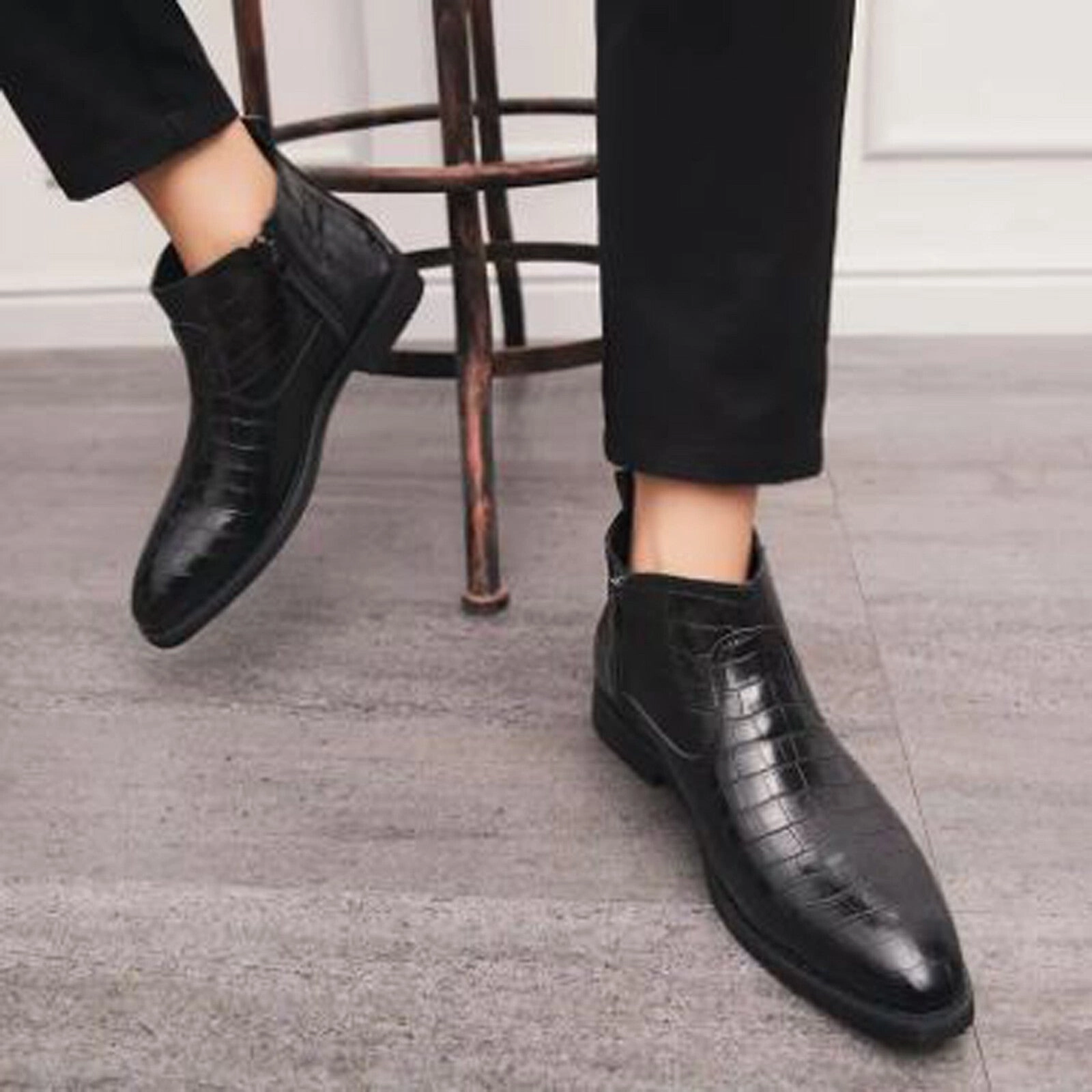 Stylish Men Genuine Black Leather Chelsea Boots Crocodile Print Size 14 Western Boots