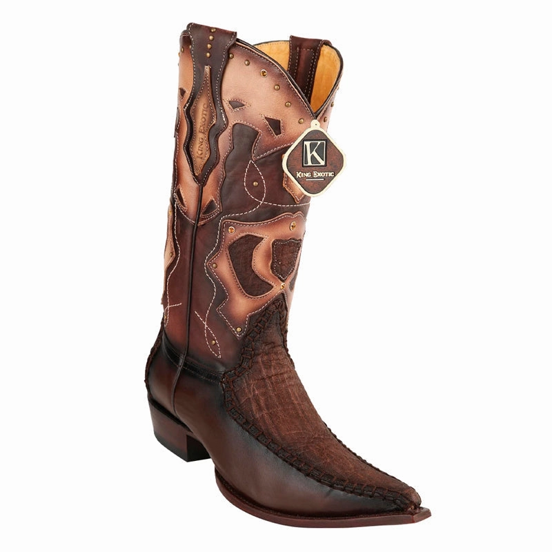 Men's King Exotic Elephant Skin 3x Toe Boots Brown Burnished (495v27007) Workwear Boots