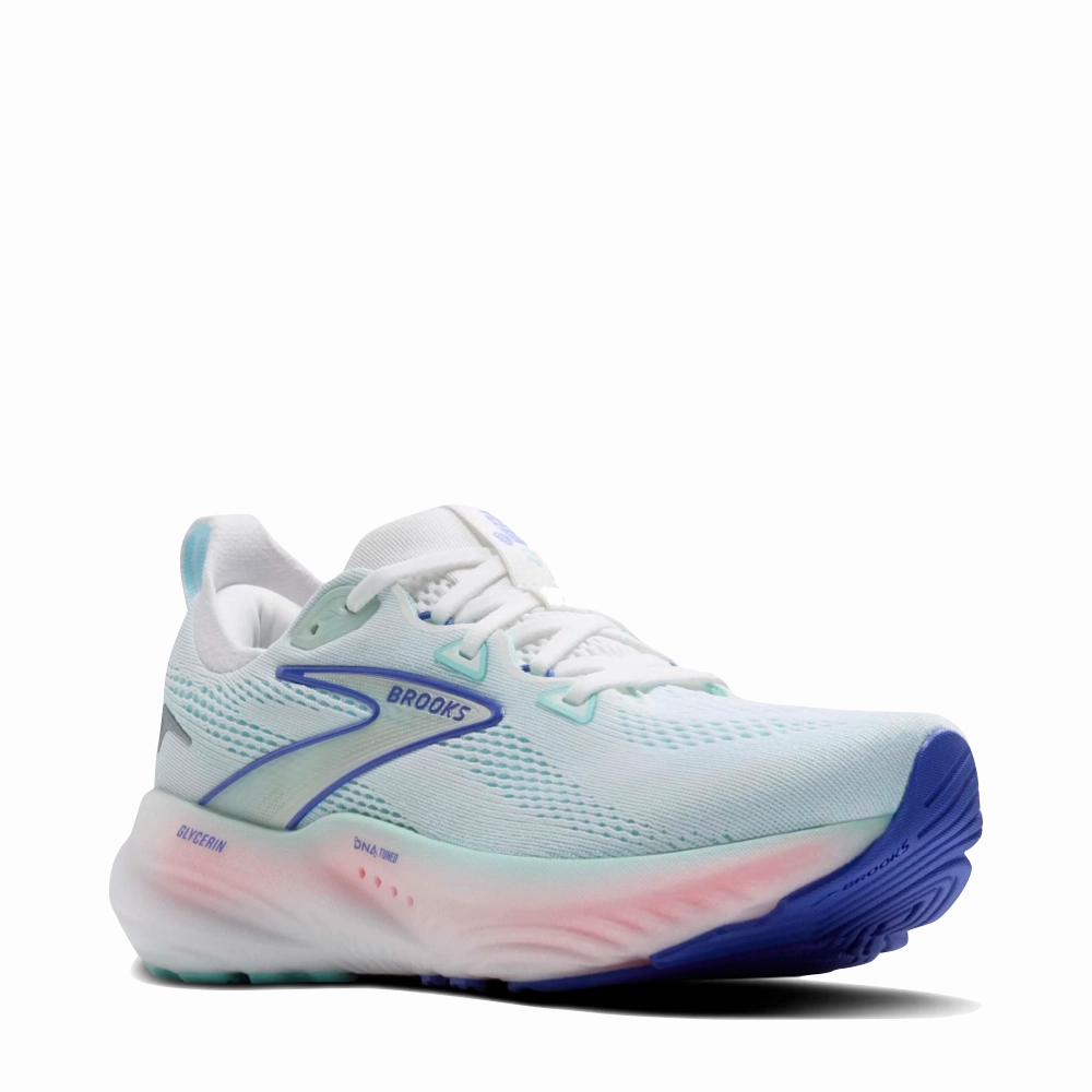 Running Vs Hiking Shoes Brooks Women's Glycerin 22 Sneaker in White/Limpet Shell/Amparo Blue