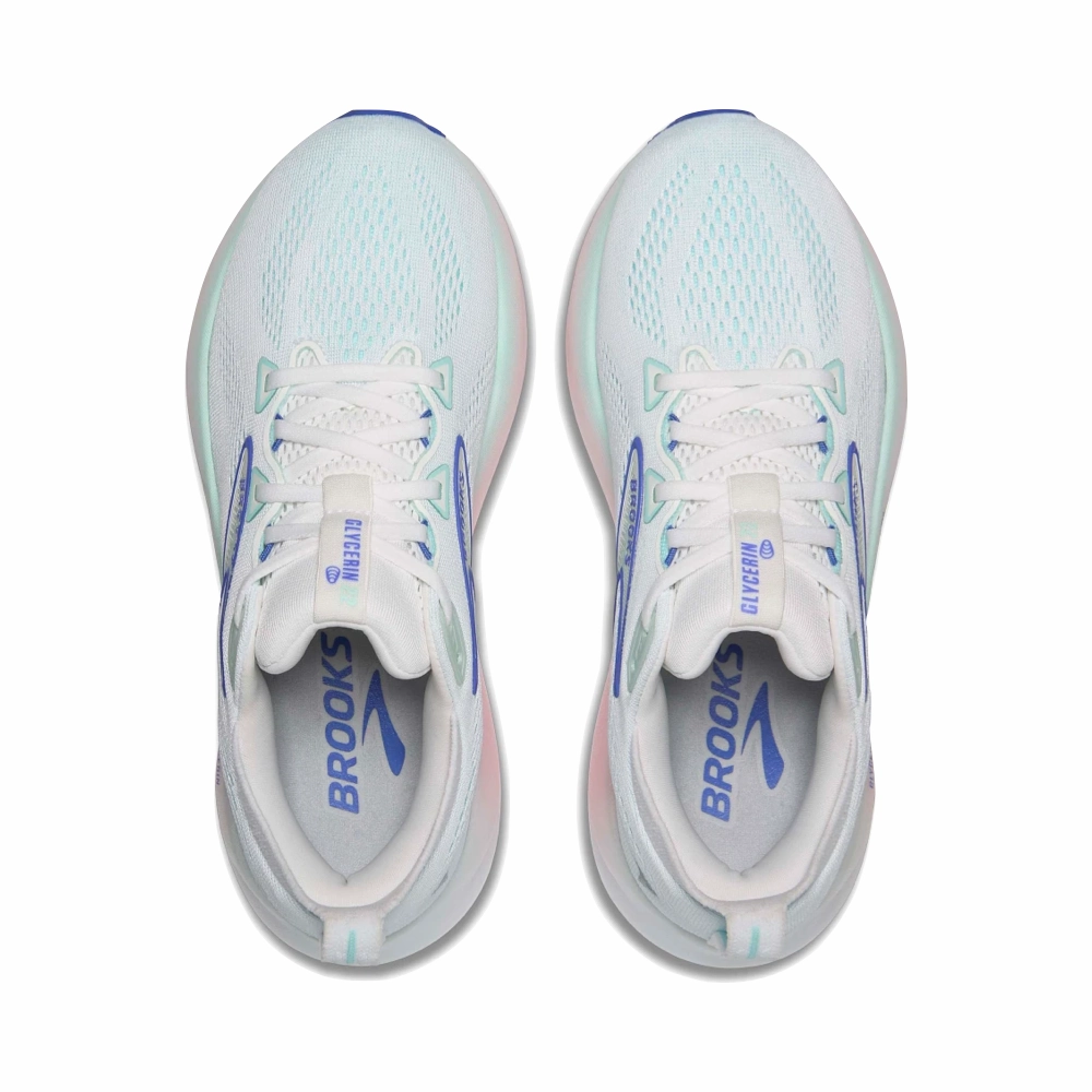 Running Shoes For High Arch Feet Brooks Women's Glycerin 22 Sneaker in White/Limpet Shell/Amparo Blue
