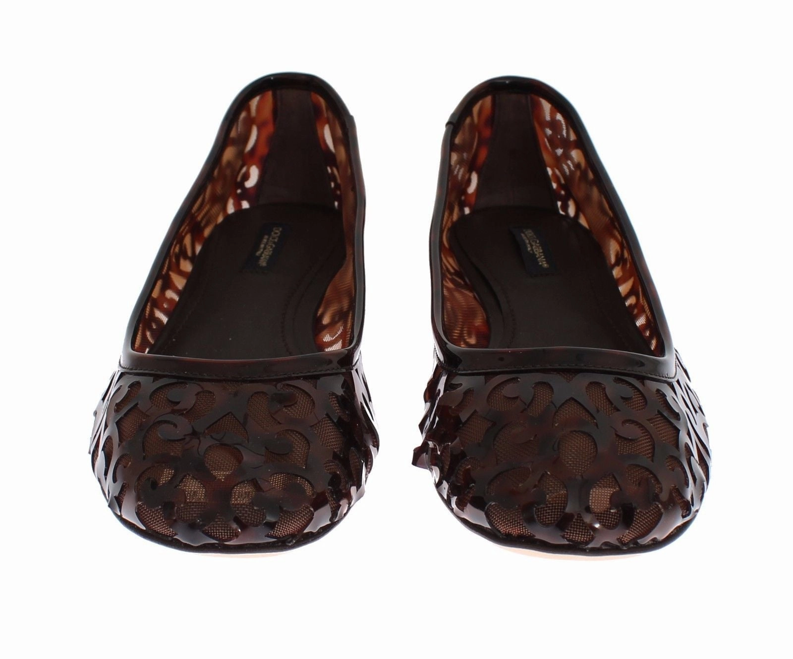 Brown Jacquard PVC Ballet Loafer Flats Shoes Best Work Shoe For Flat Feet