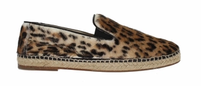 Brown Leopard Ocelot Fur Espadrilles Closed Toe Flat Espadrille Sandals