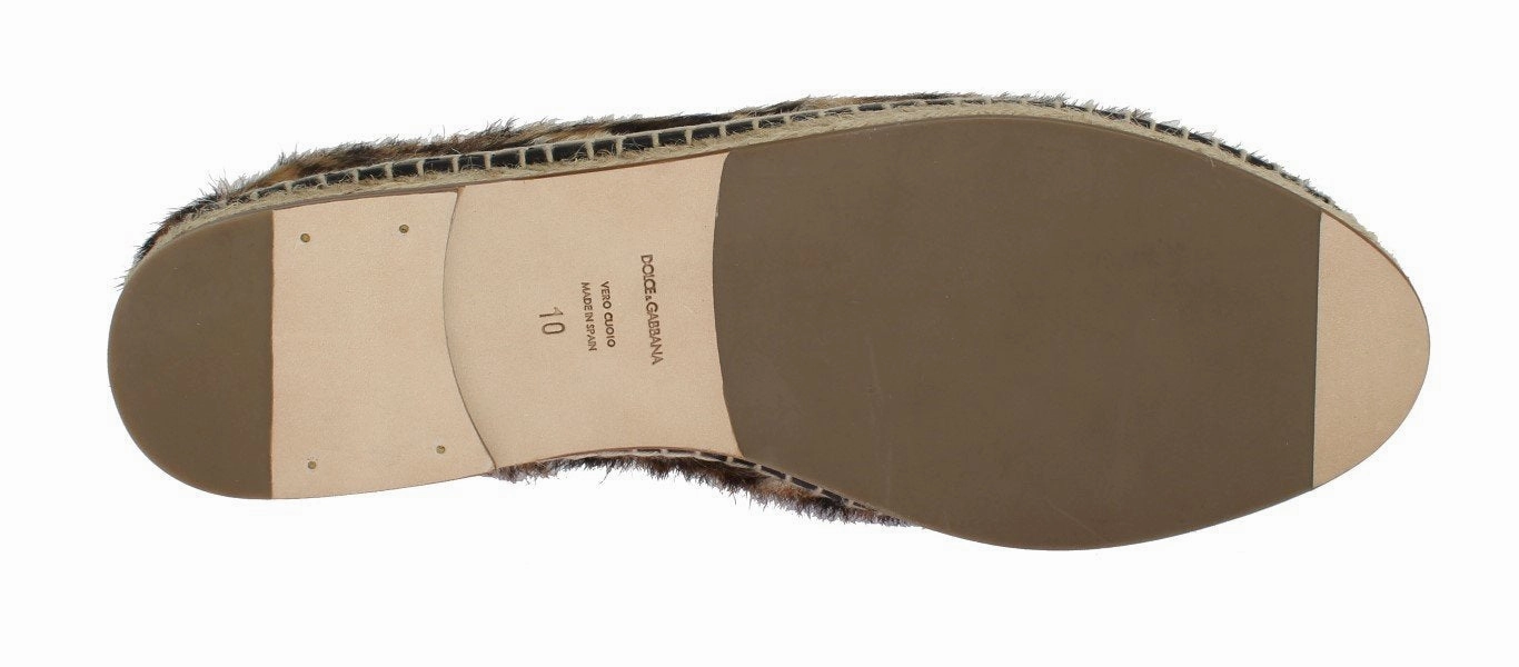 Flat Espadrilles Open Toe Brown Leopard Ocelot Fur Espadrilles
