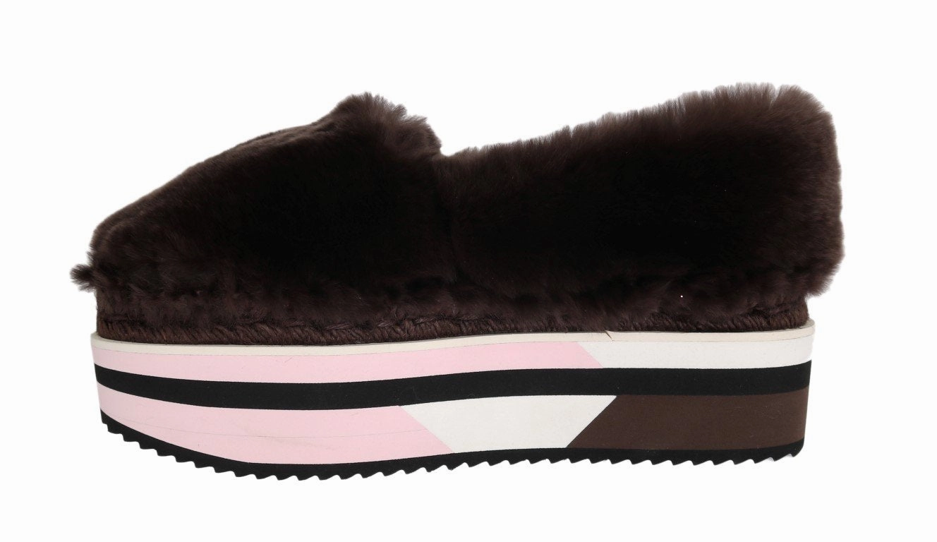 Walking Shoe For Flat Feet Brown Rabbit Fur Espadrilles Loafers