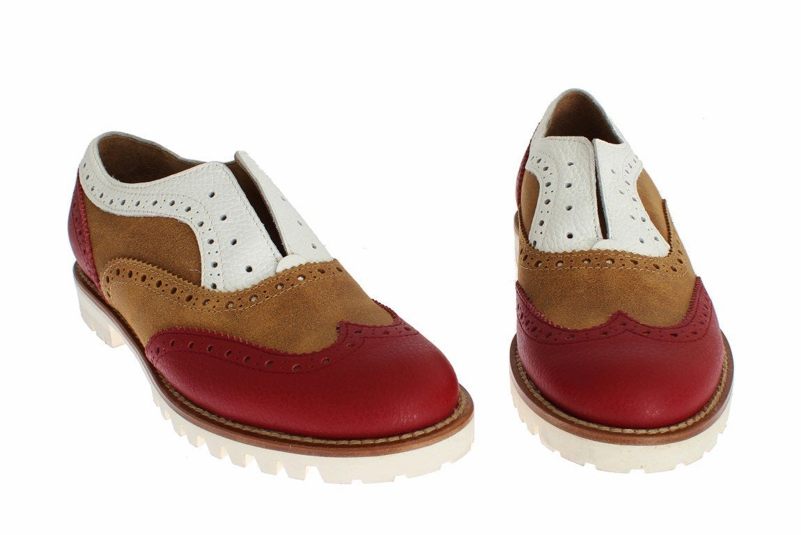 Brown Red Wingtip Flat Broques Shoes Flat Shoes With Ribbon