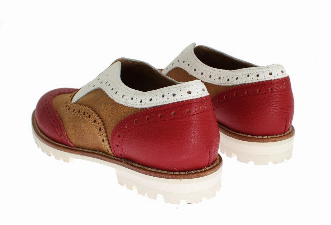 Plaid Flats Shoes Brown Red Wingtip Flat Broques Shoes