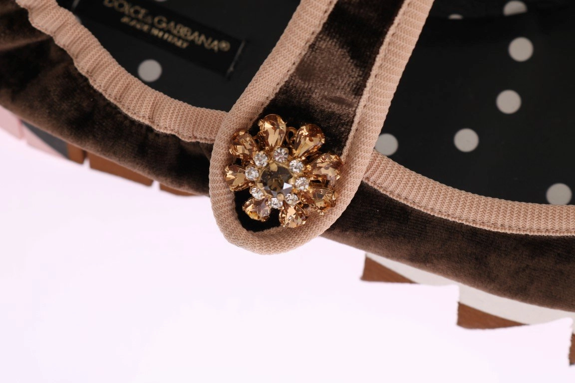 Best Flats Wading Shoes Brown Velvet Crystal Strap Ballerina Shoes